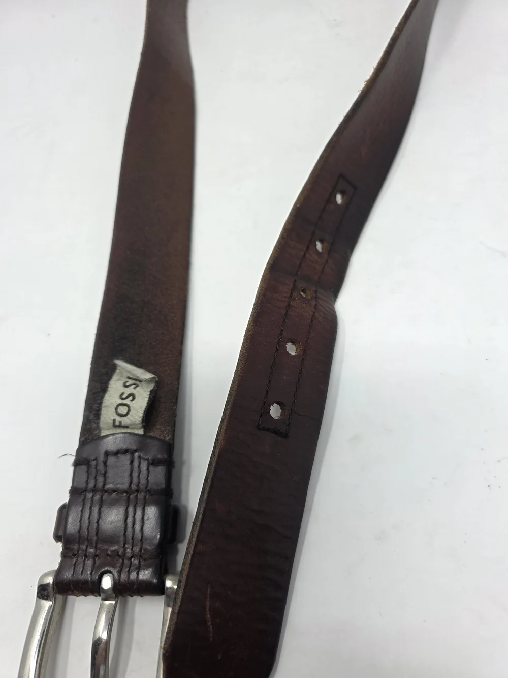 Fossil Mens Size 38 95 Brown Distressed Leather Belt Silver Single Prong Buckle